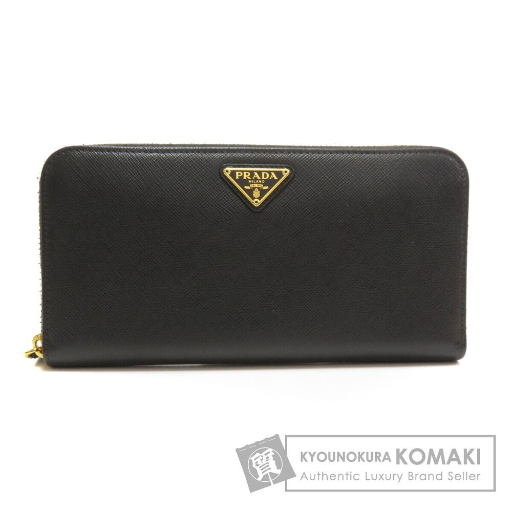 Prada logo plate long Wallet leather